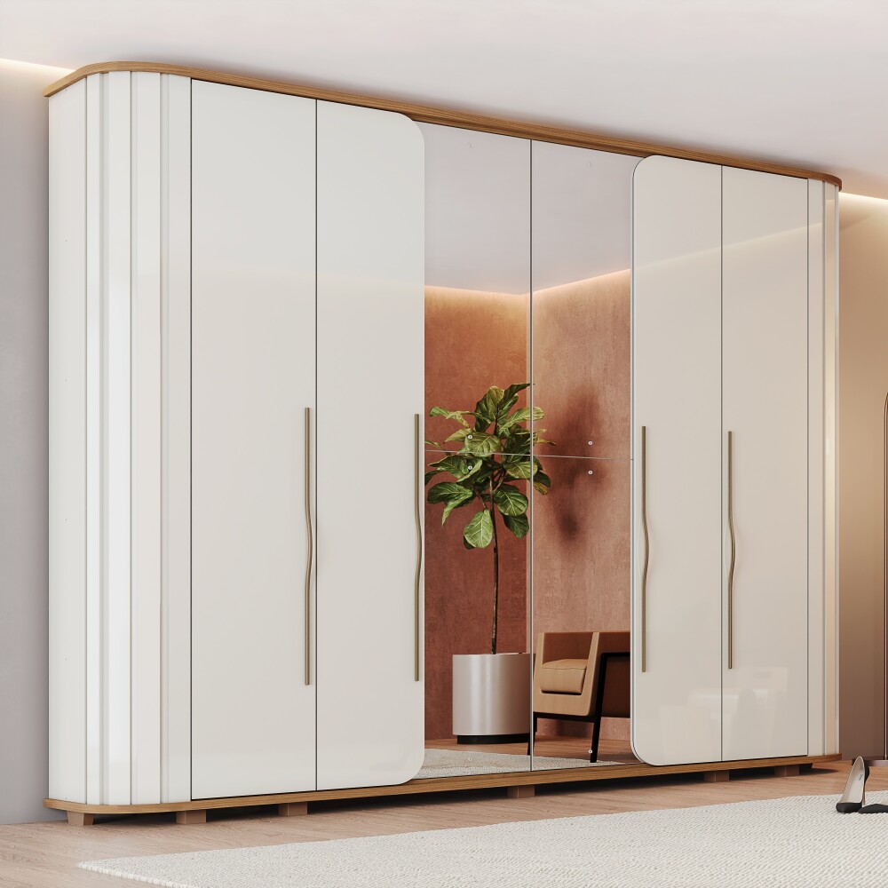 ROPERO PREMIUM 6 PUERTAS 6 CAJONES INTERNOS CON ESPEJO GUARDARROPA CLOSET ARMARIO OFF WHITE