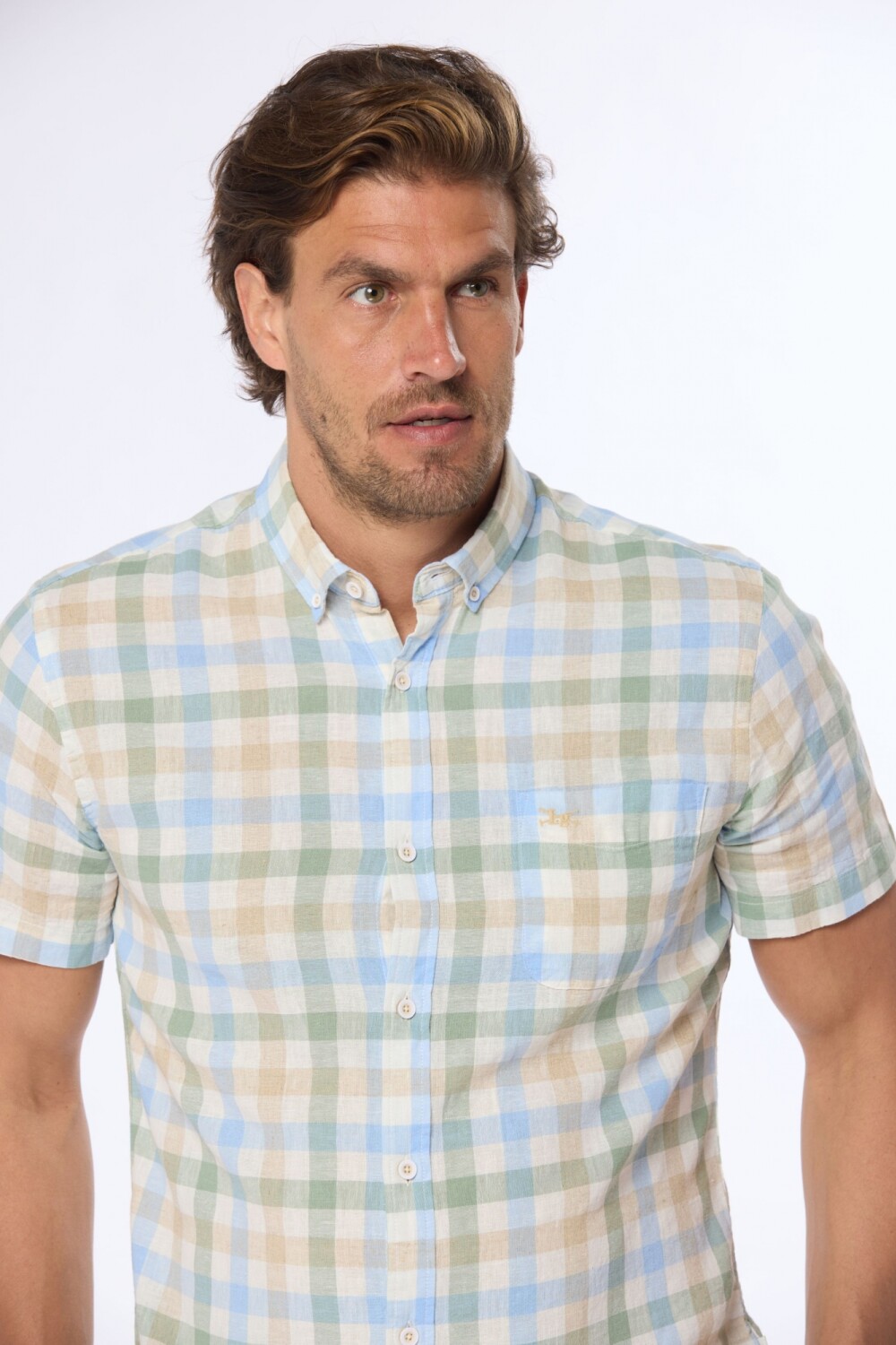 CAMISA DE LINO A CUADROS Verde