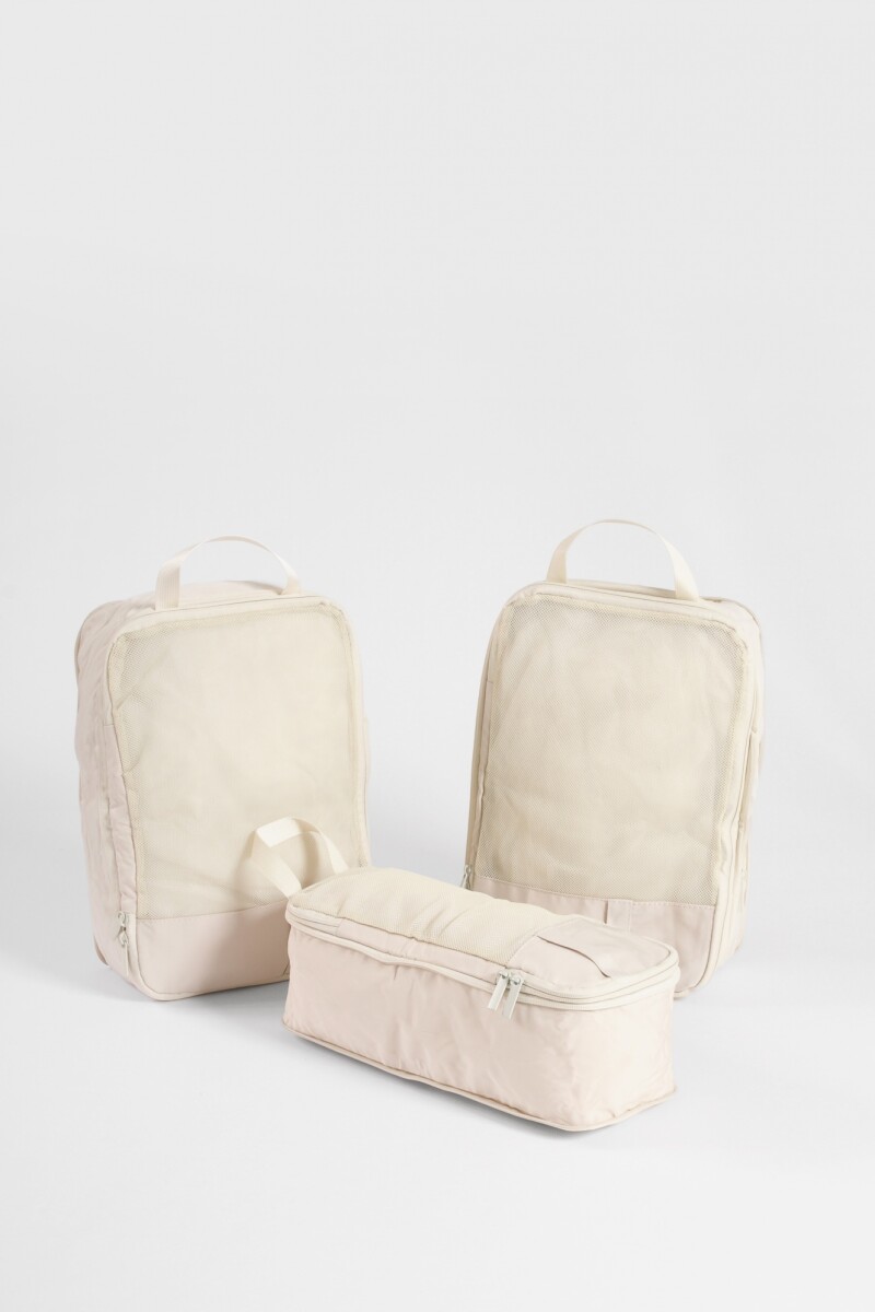 Set de 3 estuches de viaje con compartimentos medianos crudo