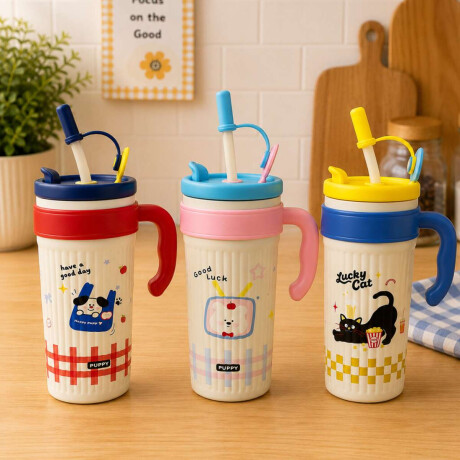 Vaso térmico de acero con sorbito y tapita 750ml Celeste