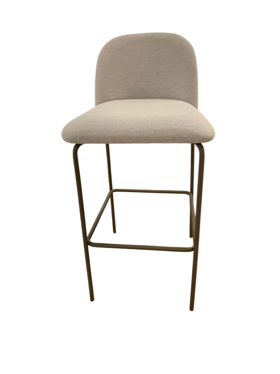 Banco Alto para barra base y patas metal choco leve / Asiento y respaldo tapizado tela Clara 