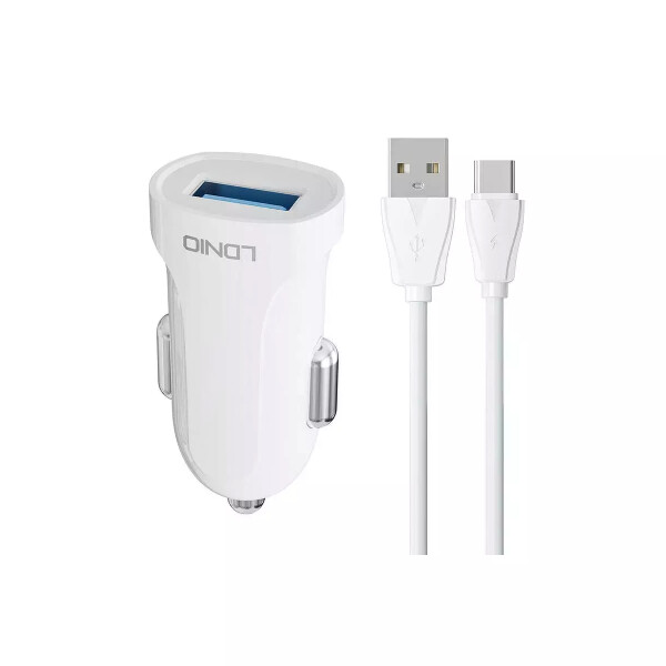 Cargador de auto con cable USB-A a USB-C 12W color blanco Cargador De Auto Con Cable Usb-a A Usb-c 12w Color Blanco