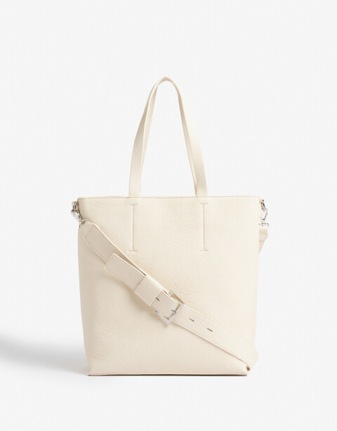 Shopper Shopper De Cuerina - Blanco Crudo