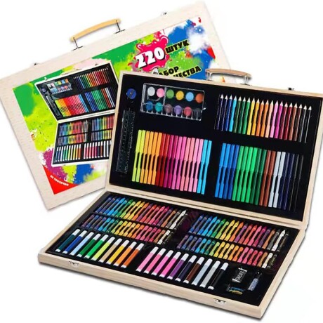 Set Arte Maleta Madera Escolar 220 Pcs Set Arte Completo Infantil Set Arte Maleta Madera Escolar 220 Pcs Set Arte Completo Infantil