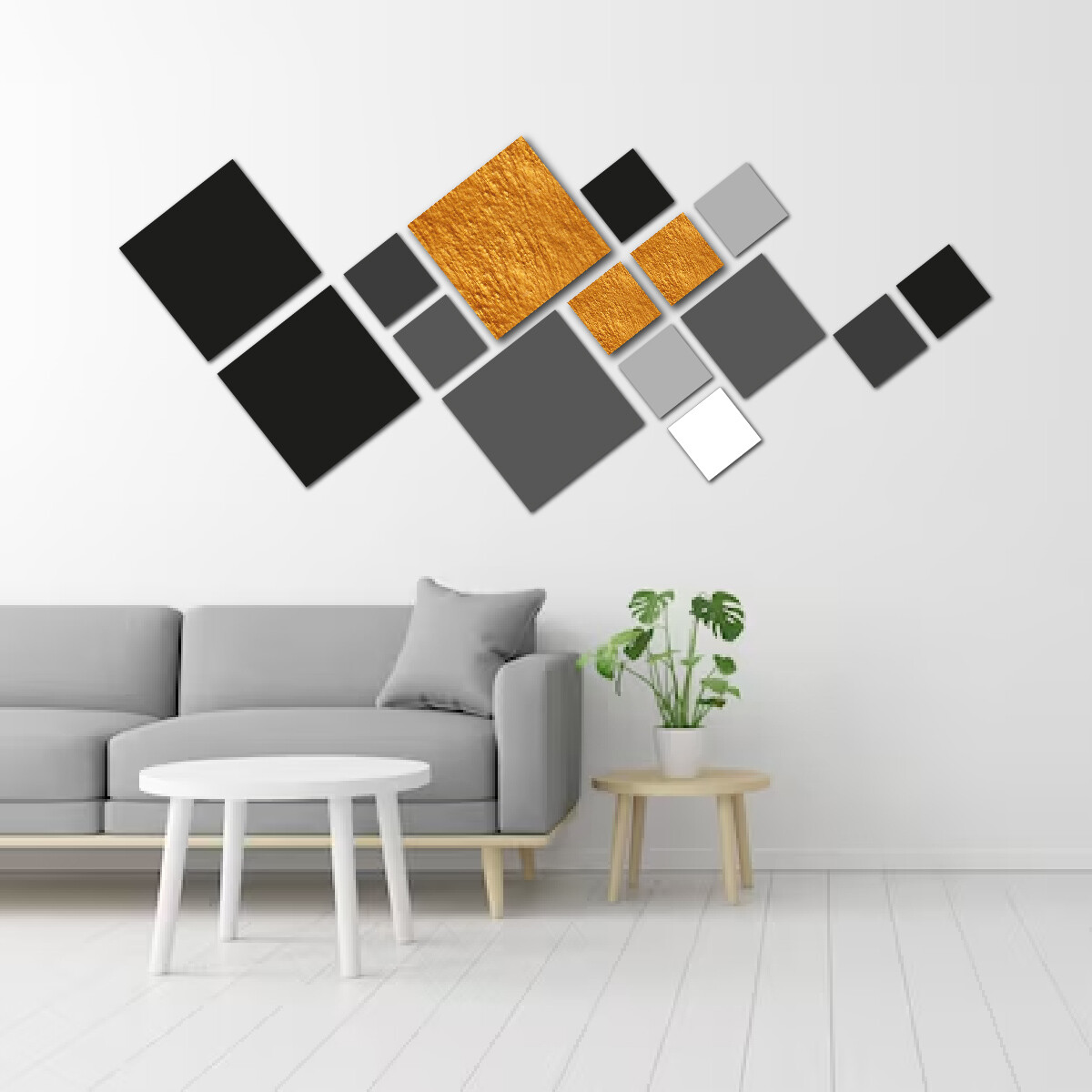 Cuadro Decorativo Moderno de Madera MDF Abstracto Incluye 15 Cuadrados de Diferente Tamaño y Color 