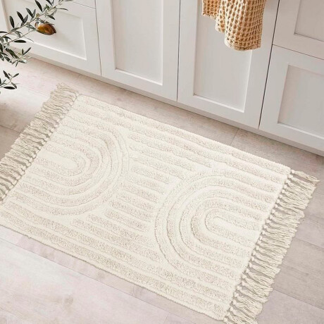 Alfombra Fleece Con Flecos Diseño Semicírculos Moderna Beige