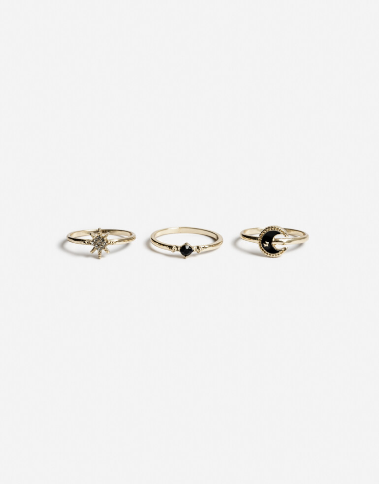 Sets Anillos Strass Set De Argollas Con Dijes - Dorado
