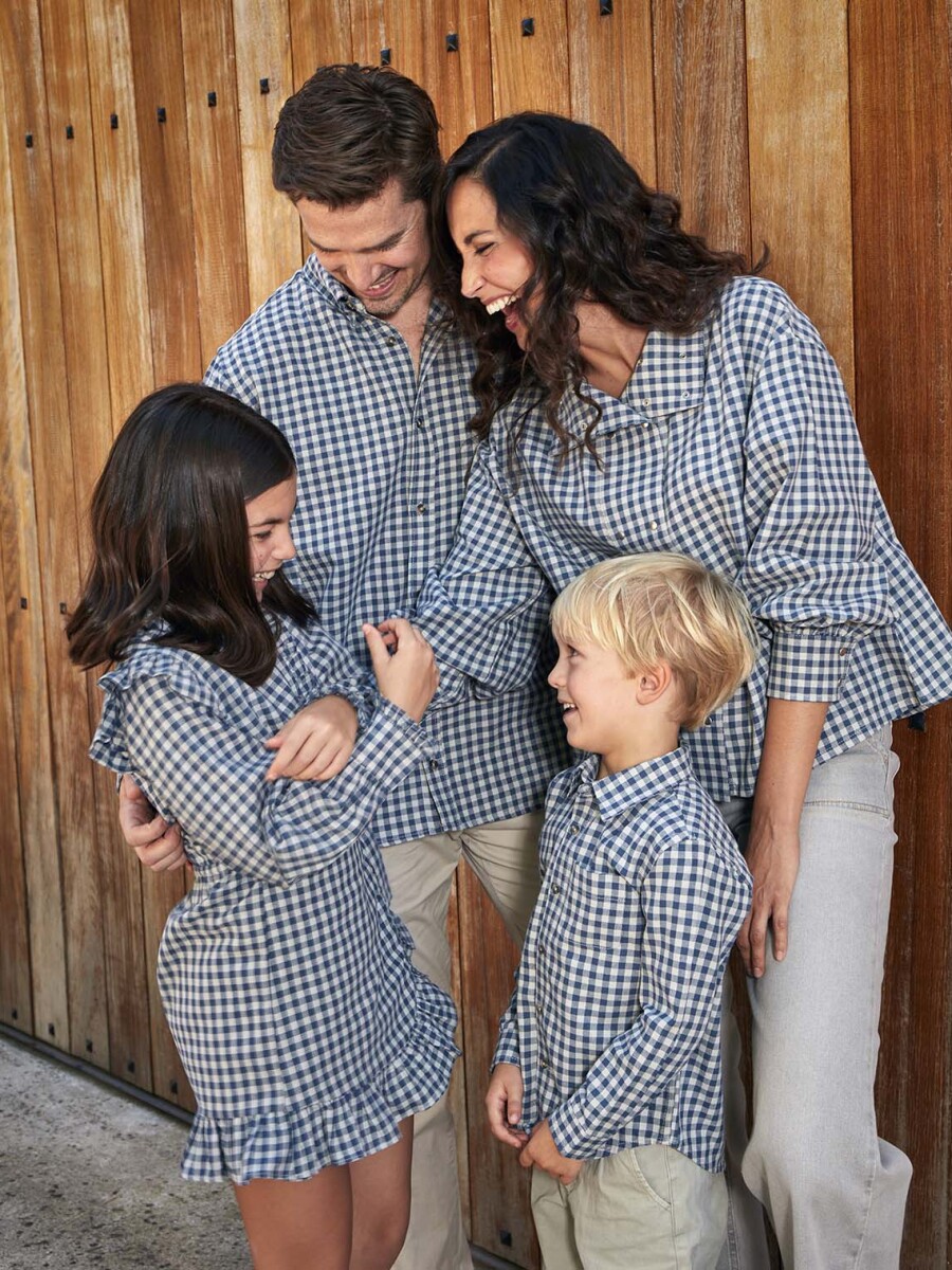 Camisa De Cuadros Con Smo Azul Medio Oscuro