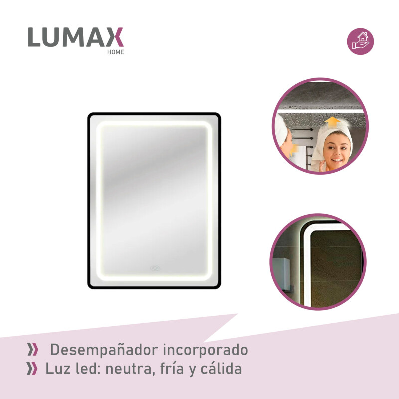 Espejo Luz LED Lumax 90x70 cm Vertical Con Desempañador Para Baño Touch Espejo Luz LED Lumax 90x70 cm Vertical Con Desempañador Para Baño Touch