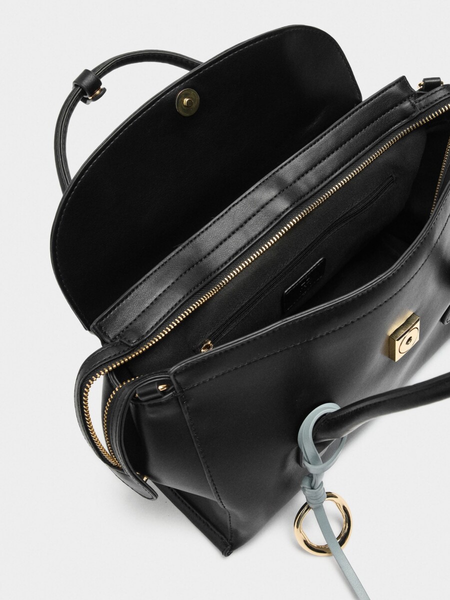Bolso Tote Liso Con Solapa negro