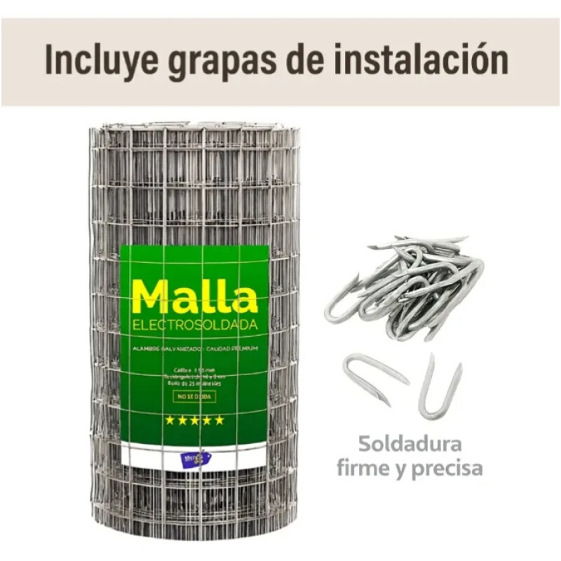 Tejido Malla Electrosoldada Galvanizada 1.66mm 1.00 X 25 Mts Gris