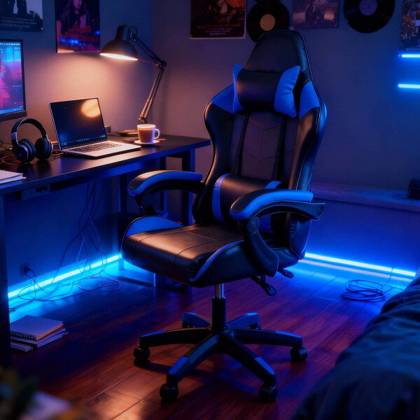 Silla Gamer Ergonomica Escritorio Reclinable Soporta 200kg Imback Negro con Azul Silla Gamer Ergonomica Escritorio Reclinable Soporta 200kg Imback Negro con Azul