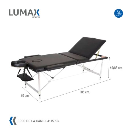 Camilla Portátil 3 Cuerpos Profesional Lumax de Aluminio 185x60cm Negro