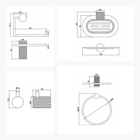 SET DE ACCESORIOS DE BAÑO INCLUYE 2 PERCHAS,TOALLERO DE ARO,PORTARROLLO Y JABONERA 000