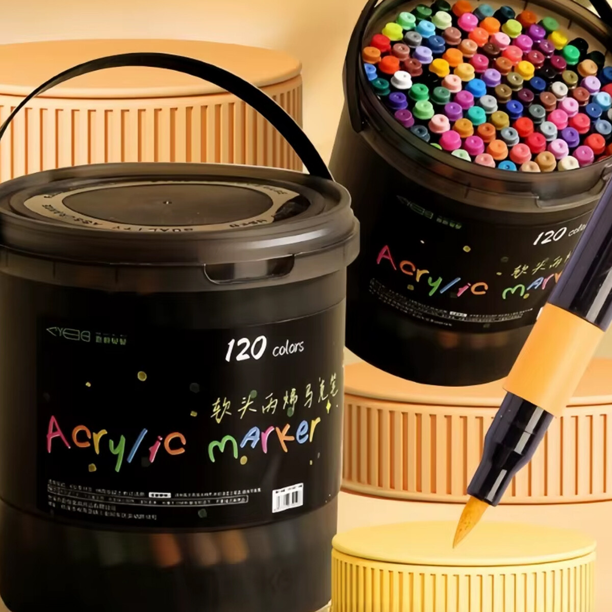 Marcadores En Balde Set De 120 Colores Estuche Redondo 