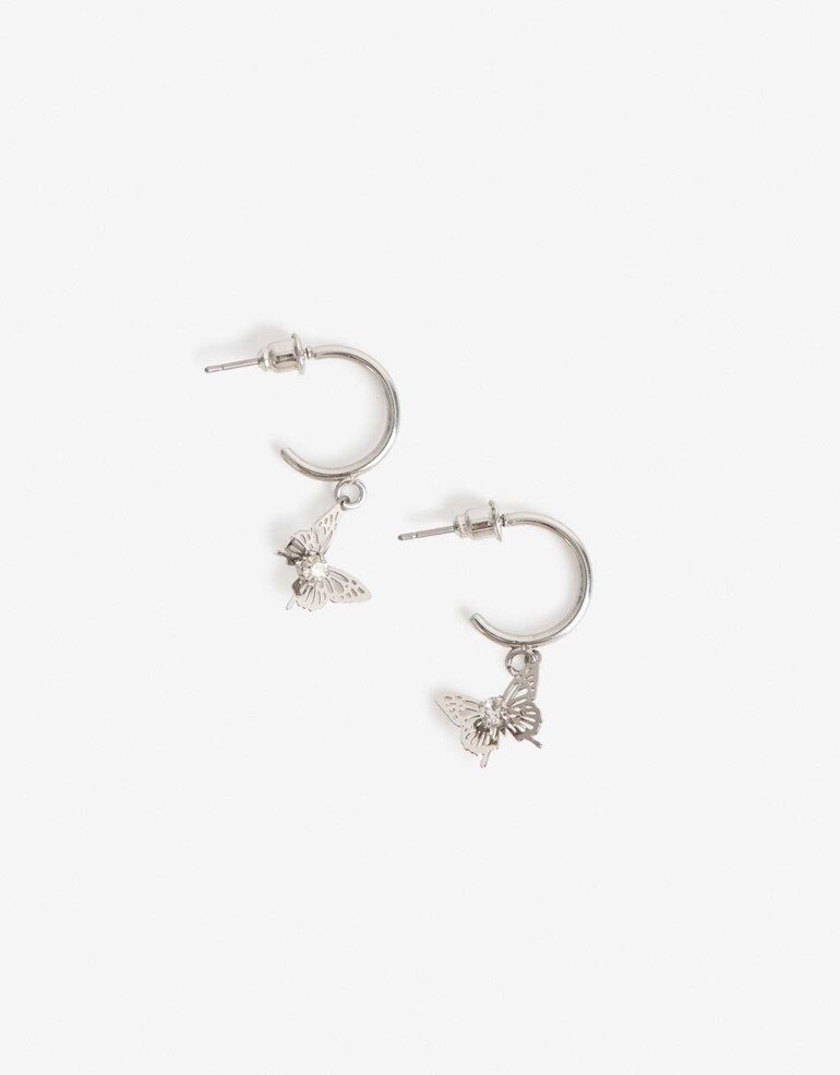 Aros Argollas Metal Aros Argolla Metal Mariposa - Plateado Rodio