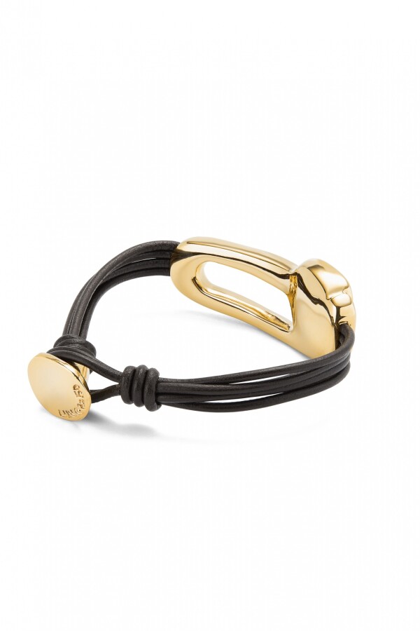 PULSERA DE CUERO BAÑADA EN ORO 18K Y CRISTAL FACETADO NEGRO Pulsera
