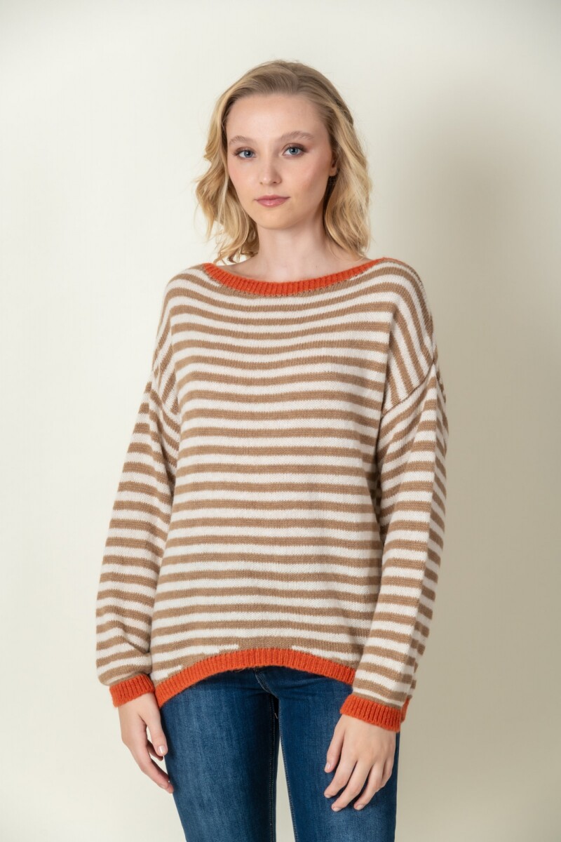 Sweater lana combinado - Naranja 