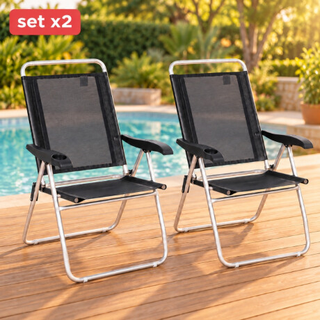 Set X 2 Sillas Altas Boreal 4 Posciones Aluminio NEGRO
