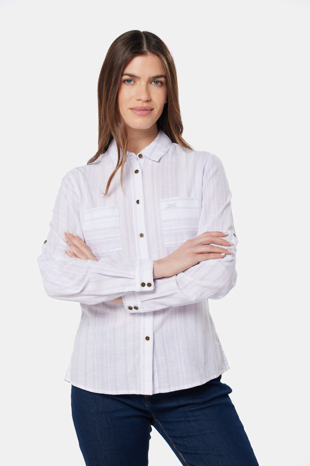 CAMISA DE LINO RAYADA Lila