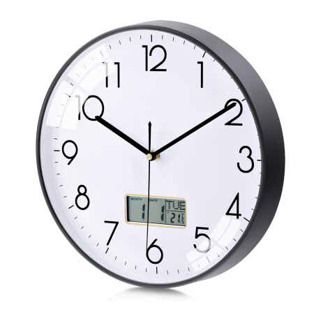 Reloj De Pared A Pila Analógico Digital Pantalla HD LCD Negro
