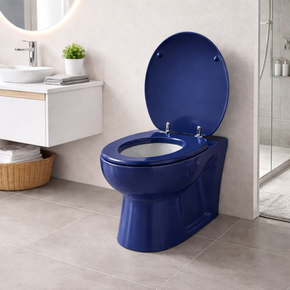 Tapa inodoro azul en MDF con herraje metálico Tapa Inodoro Azul En Mdf Con Herraje Metálico