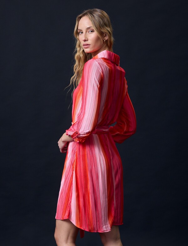 Vestido Saten Plisado ROSA/MULTI