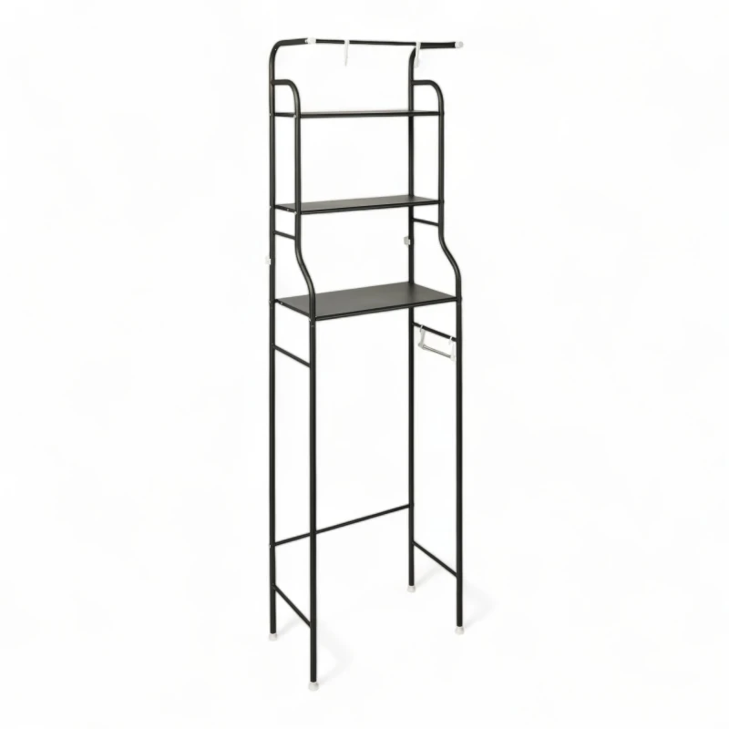 Mueble Metal Organizador Rack Sobre Inodoro tres estantes Negro