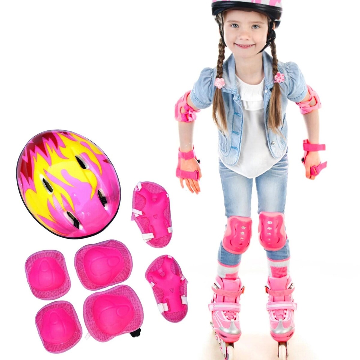 Set Infantil Casco con Rodilleras y Coderas - ROSA 