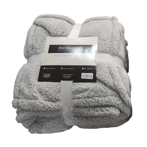 Frazada Flannel con Corderito 2 Plazas Richmond 220 x 240 cm GRIS