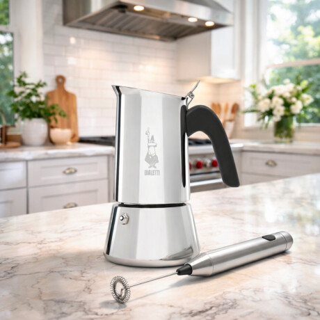 Kit Cafetera Italiana 4 tazas con Batidor de Leche Kit Cafetera Italiana 4 tazas con Batidor de Leche