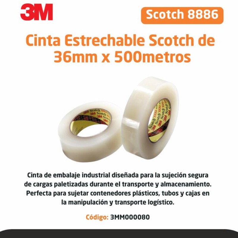 CINTA ESTRECHABLE SCOTCH8886 TRANSPARENTE 36MM X 500M - 3M CINTA ESTRECHABLE SCOTCH8886 TRANSPARENTE 36MM X 500M - 3M