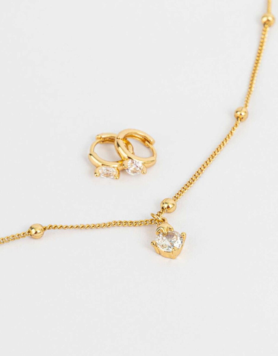 Set De Bijou Bañado En Oro Con Cubic Zirconia - Dorado 