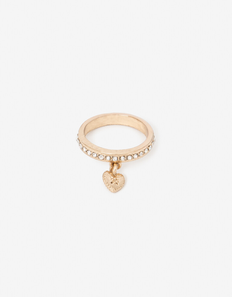 Anillos Chicos Folk Anillo Strass Con Dije Corazón - Dorado Antique Gold