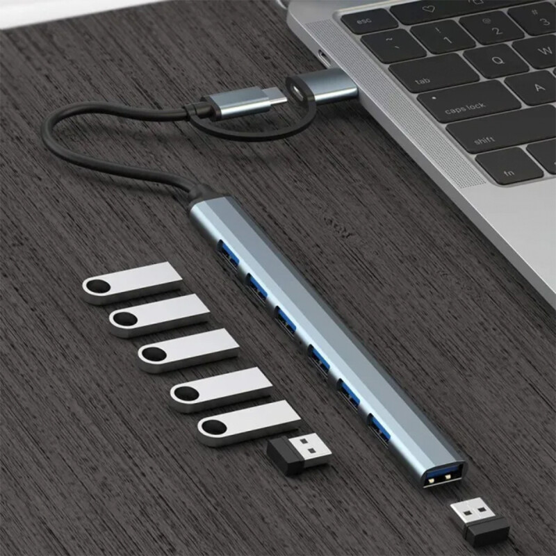 Hub Adaptador USB Tipo C 3.0 y USB 3.0 a USB A 3.0 y 6 Puertos USB A 2.0 Hub Adaptador USB Tipo C 3.0 y USB 3.0 a USB A 3.0 y 6 Puertos USB A 2.0