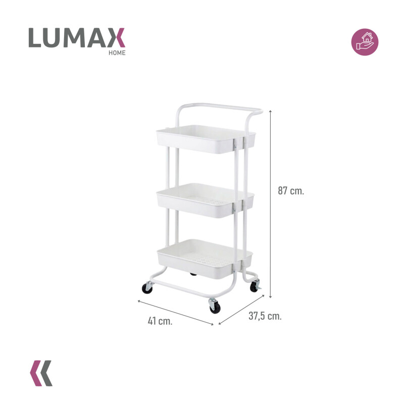 Carrito Organizador 3 Niveles Multiuso con Ruedas Blanco