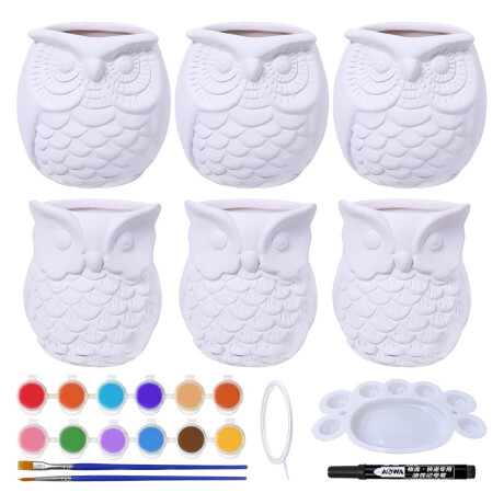 Set De Arte X6 Macetas Búhos P/decorar Manualidades Set De Arte X6 Macetas Búhos P/decorar Manualidades
