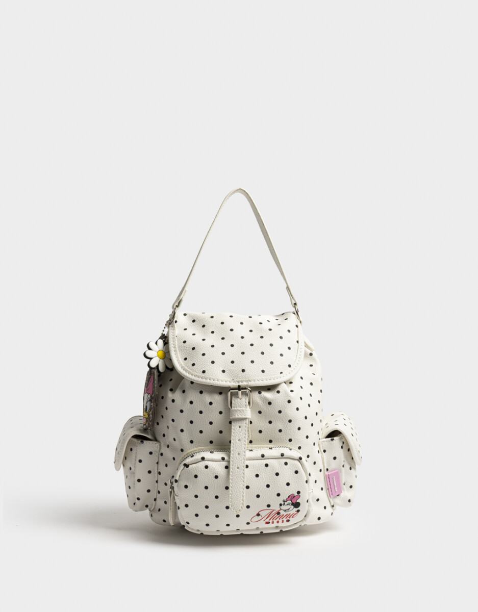 Mochila De Cuerina Minnie Lunares Con Llavero 
