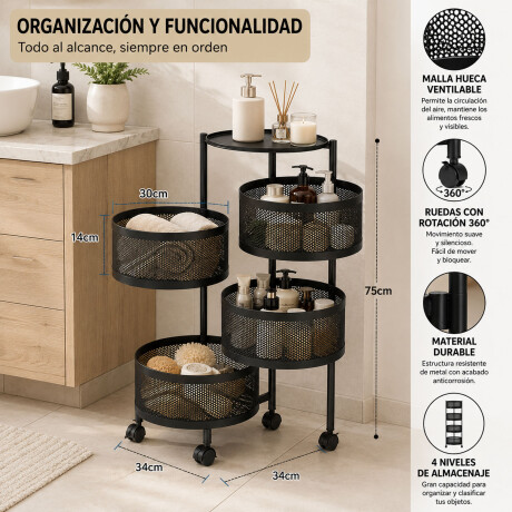 Carrito Organizador 4 Niveles Con Ruedas Cocina Hogar Negro