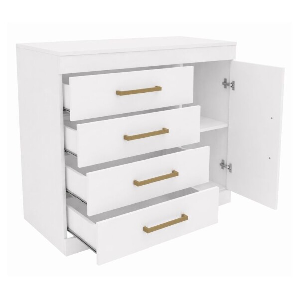 COMODA 4 CAJONES 1 PUERTA ROMENIA - BLANCA COMODA 4 CAJONES 1 PUERTA ROMENIA - BLANCA