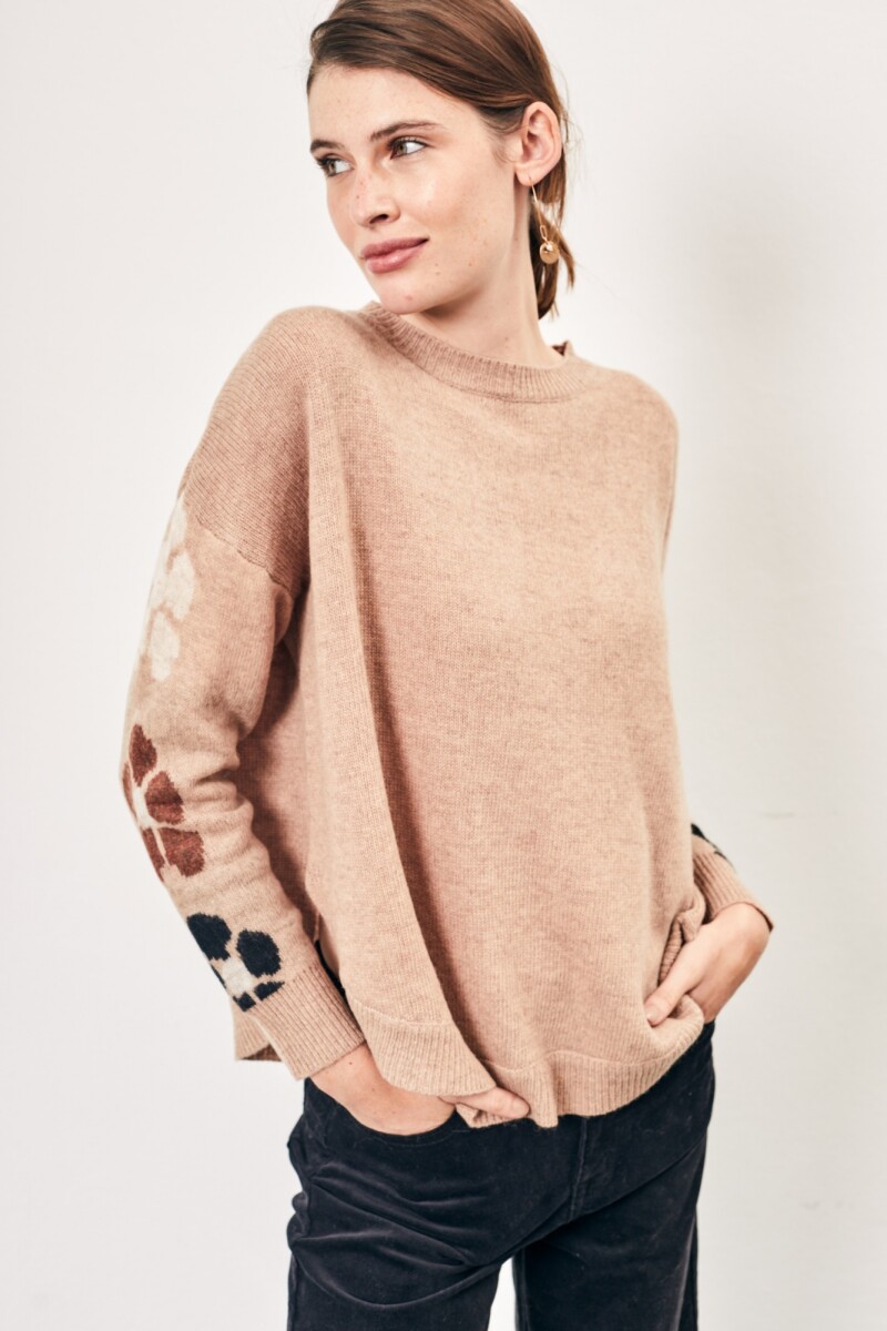 Sweater Intarsia Flores - Beige Melange 