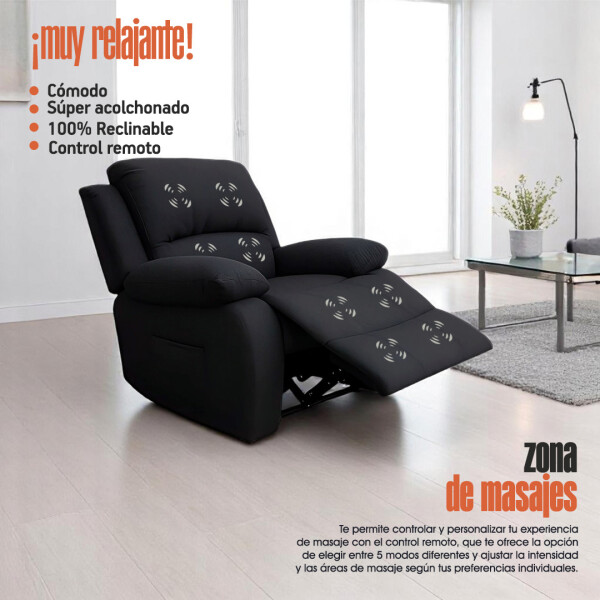 Sofá Sillón Poltrona Reclinable Masajeador Electrico Color Negro Tela