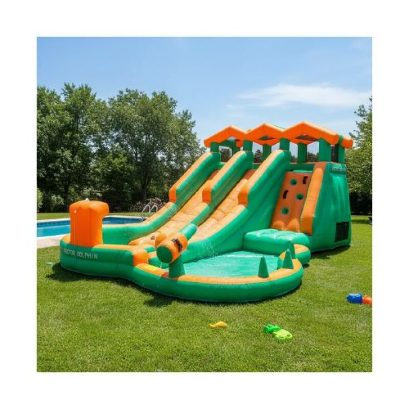 Castillo Inflable Doble Tobogán Naranja - Doctor Dolphin Castillo Inflable Doble Tobogán Naranja - Doctor Dolphin