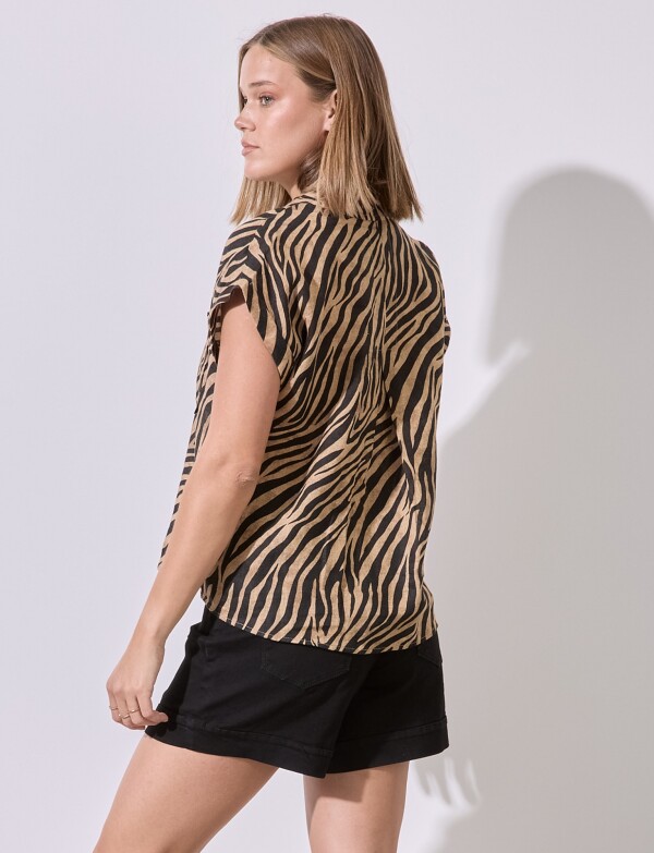 Camisa Lino Animal Print TOSTADO/MULTI