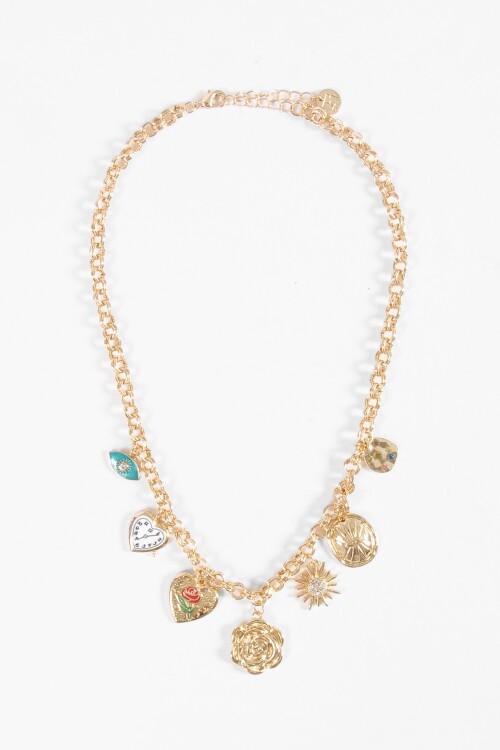 Collar cadena múltiples dijes dorado