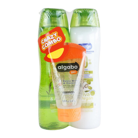 PACK 0% SAL SHAMPOO ALGABO 750 ML + ACO. ALGABO 750 ML OLIVA & ARGAN + GEL PACK 0% SAL SHAMPOO ALGABO 750 ML + ACO. ALGABO 750 ML OLIVA & ARGAN + GEL