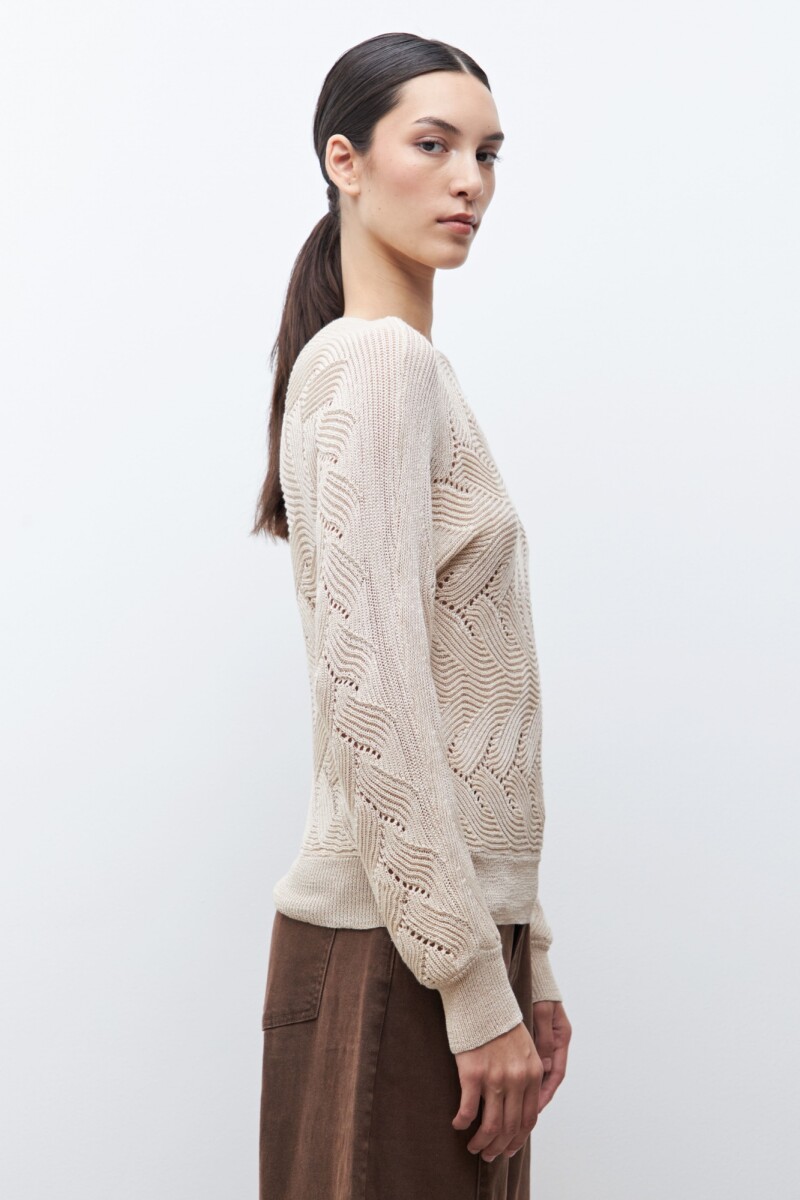 Sweater calado escote bote beige
