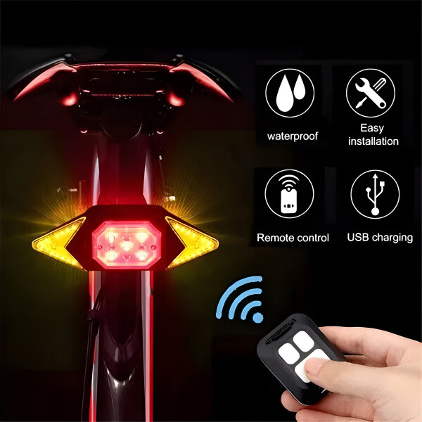 Luces Señaleros LED Recargable Control Remoto Bicicleta Mono Color Negro