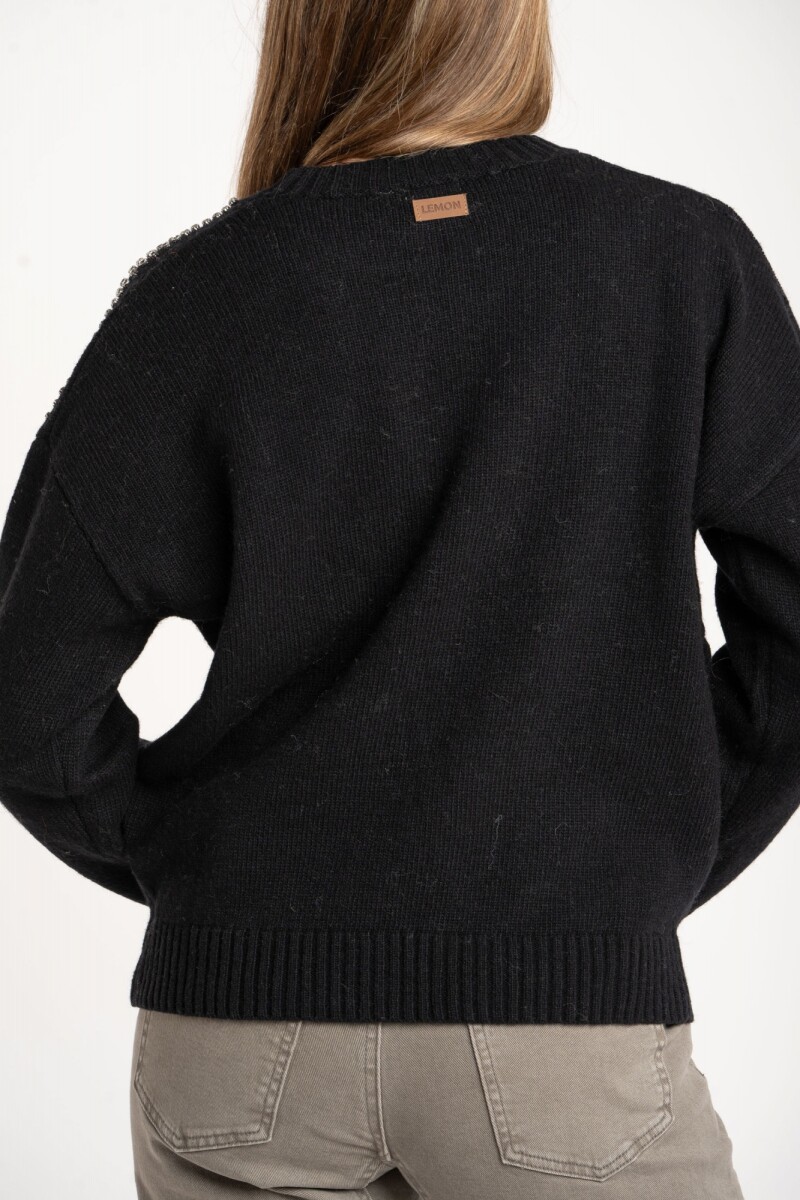 Sweater Lana Apliques Negro