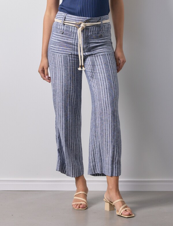 Pantalon Lino Cinto AZUL/BLANCO